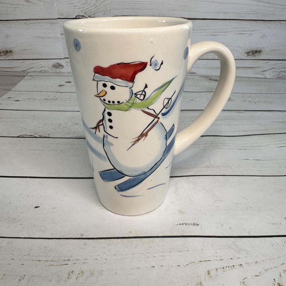 Gibson Snowman Skiing Ceramic 6" Mug Hand Painted Winter coffee Cup Holiday